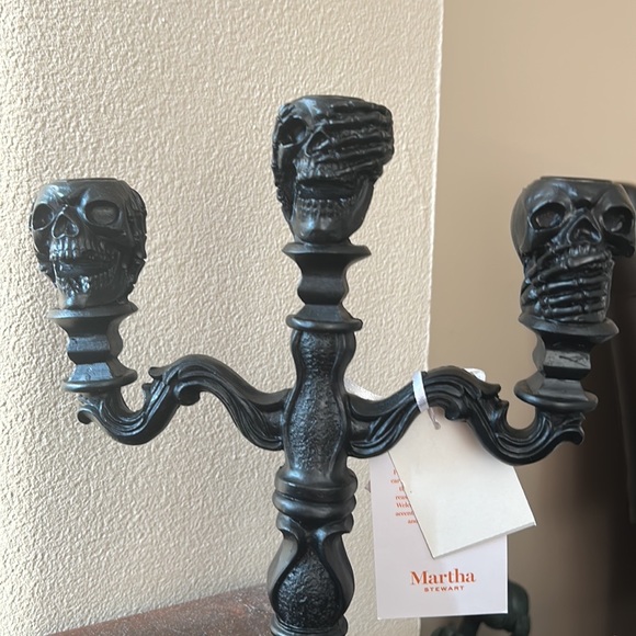 Martha Stewart Halloween 3 Arm Skull Gothic Candelabra black See No Hear No Evil - Picture 3 of 3